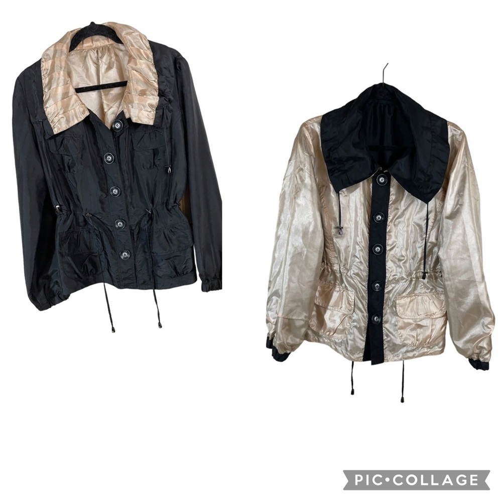 UBU Reversible Jacket Black to Champagne Size Large Drawstring Waist & Pockets